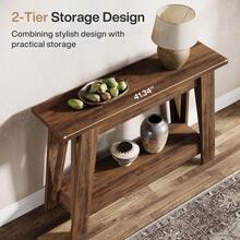 LITTLE TREE 2-Tier Farmhouse Console Table With Storage, 41.3" Wooden Entryway Table, Rustic Narrow Behind Couch For Living Room, Hallway, Foyer,Walnut - Walnut - View 4