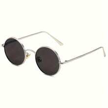 Stainless Steel Frame Retro Punk Style  Round , Hip-Hop Round Frame  For Men And Women, Korean Style , Perfect For Outdoor Activities, Golf, And Parties - 銀色框灰色鏡片 - 查看 12