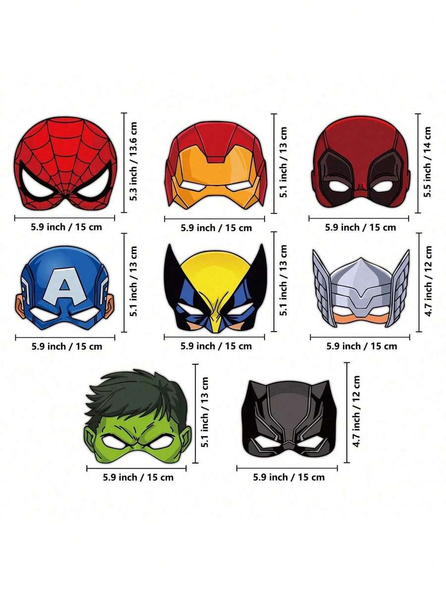 8pcs Marvel Paper Eye Masks - Children's Party Masks, Birthday Party Comic Hero Design Costume Accessories, Halloween Costumes, And Role Playing Activities. - Multicolor - View 1