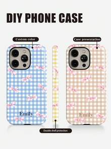 Funda de teléfono personalizada minimalista de color contrastante a cuadros con nombre, cubierta protectora de carcasa dura con película brillante 2 en 1 compatible con iPhone 11/12/13/14/15/16 17 Pro Max - Multicolor - Ver 3