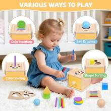 Montessori Toys For 1+ Year Old 4 In 1 Object Permanence Coin Box Ball Drop Color Sorting Sensory Fine Motor Skills Toys Shape Sorter For Toddlers 1-3 Gifts For 1 2 3 Year Old Girls Boys - As Pic - View 6