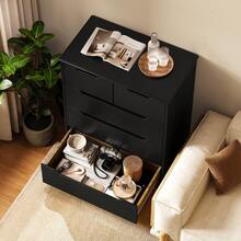Asofer White Chest Of Drawers, Bedroom Chest Of Drawers, With 5 Spacious Drawers, Suitable For Hallway, Office, Bedroom, Living Room, Valentine's Day Ideas - 黑色 - 查看 5