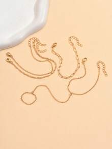 2pcs/Set Starry Moon Tassel Element Finger Chain Set, Fashionable Double-Layer Stackable Bracelet, Handmade Adjustable Length, Suitable For Holidays, Daily Wear, Dates, And Photo Shoots - Gold - View 3