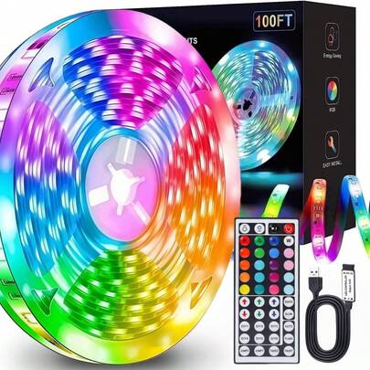 1-30m Adjustable Color Changing LED Strip Lights, RGB Lights With USB Connection, 5V Dimmable, Comes With 44-Key IR Remote, Suitable For Indoor Decoration, Birthday, Party, Christmas, Thanksgiving - Multi-Color, Cuttable