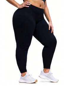 Quần legging đen cỡ lớn dành cho nữ, kiểu dáng thời trang thường ngày châu Âu và Mỹ, quần thể thao ngoài trời, quần ôm sát mềm mại, thoải mái, co giãn cao, tối giản, thích hợp cho tập thể dục tại nhà, tập squat, chống đẩy, yoga mùa xuân. - màu đen - Xem 2