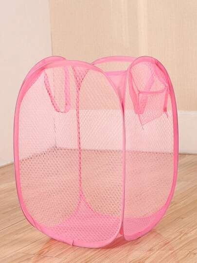 1pc Minimalist Breathable Foldable Laundry Hamper, Portable & Moisture-Proof Storage Basket For Home, Bedroom, Bathroom – Solid Color With Side Pockets, Ideal For Travel & Business Trip