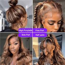 ZHENDEFA 360° Seamless Lace Front Wig, Gradient Highlight, 200% Density, Glueless Human Hair Wig For Women - S4/27 - View 9