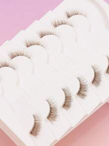 7 Pairs Brown Natural Faux Mink Eyelashes, Cat Eye Style, Transparent Base, Half-Eye Design, Fluffy & Soft, Thick 3D, Extra Long, Multi-Layer, Short & Dense, Full Strip, Long-Lasting Curl, Popular Makeup Tool, Includes 1 Pink Eyelash Tweezer, 1 Pink Eyelash Brush - Natural Lashes - View 7