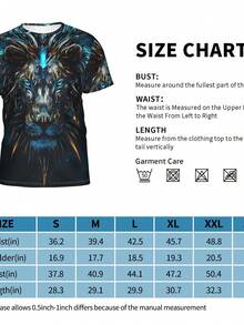 Abstract Lion Head Graphic T-Shirt Crewneck Tee 3D Printed Short Sleeve Loose Casual Top Unisex - Black - View 5