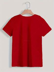Queen's Birthday Queen Pattern T-Shirt, 100%Cotton, Casual Round-Neck T-Shirt With Balloon And Lip Print, Regular Length, Knitted Fabric, Suitable For All Seasons, Allseason Top |   Humorous Design |   Medium Elasticity{S-4xl}Relaxed Plus Size T-Shirt - 紅色 - 查看 3