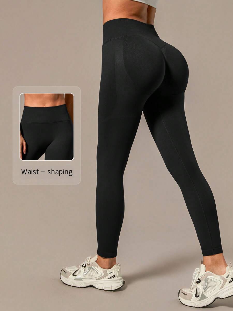 NcmRyu Leggings elásticos de cintura alta de unicolor con costillas sin costuras y ajuste ceñido para mujer, primavera - Negro - Ver 1