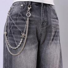 1件时尚男士酷炫骷髅腰链，独特摩托车链，朋克摇滚休闲装 - 白K白k雙層骷髏頭褲鏈 - 查看 4