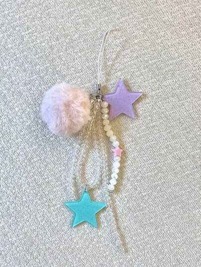 1条可爱女士短款星星水晶手机挂绳，ins风手机挂饰钥匙扣