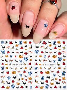 2 piezas Pegatinas de arte de uñas de mini insectos lindos, calcomanías de uñas adorables de mariquita/mariposa/libélula/hormiga/caracol, decoraciones de uñas DIY de primavera/verano - Multicolor - Ver 8