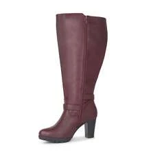 Women Wide Fit Boots & Booties - Burgundy - View 2