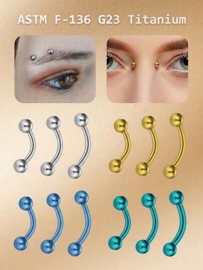 CIZME 14/16G G23 titaniumlegering wenkbrauwringen, wenkbrauwstuds, oorpiercing, navelpiercing, lippiercing, gebogen barbell met balletje, wenkbrauw-, tragus- en lippiercing, wenkbrauwpiercing 6mm 8mm 10mm 12mm