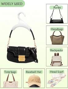 10pcs Wallet Hooks Per Bag, Heavy-Duty Handbag Hangers, Plastic Closet Hooks For Wardrobes, Organizer Of Backpack And Handbag Racks, Belt, Scarf, Hat - 白色 - 查看 2