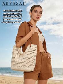 Large Capacity Handmade Woven Straw Bag For Women, 2026 New Beach Holiday Shoulder Tote Bag, Commuter Friendly , Summer,2026 New Summer Woven Tote Bag For Women, Minimalist Hollow Out Straw Bag,New Woven Bag For Women, Lazy Style Large Capacity Crossbody Shoulder Handbag, Lazy Versatile Shoulder Bag For Vacation, New Arrival Women's Large Capacity Crochet Tote Bag - Summer Beach Vacation Open Weave Straw Bag - Boho Shoulder Crossbody Travel Tote For Shopping,Large Capacity Lazy Style Shoulder Bag, Versatile For Beach Vacation, Commute & Travel, Cute Small Fresh Niche Design,Dating,Gift For Girlfriend, Valentine's Day Gift,[US Local Warehouse] - 彩色 - 查看 6