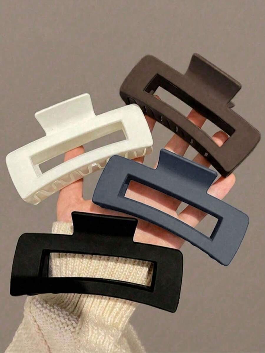 4pcs/Set Girl's Large Square Plastic Hair Clips,Fashion Elegant Versatile Minimalist Style,Suitable For Daily,Party, Work,Applicable For Hairstyling - Multicolor - View 1