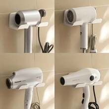 2pcs No-Drill Universal Hair Dryer Holder, Plastic Wall-Mounted Bathroom Hair Dryer Rack, Hair Dryer Storage Rack, Multi-Function Bracket, Bathroom Accessories - White - View 5