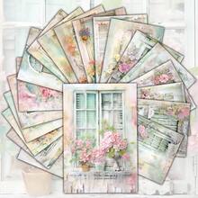 20pcs Vintage Floral Window Wall Decal Set - Pink Retro Cottage Window Poster, Elegant French Country Style Bedroom Wall Art Decor - A - View 2