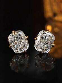 2pcs Cubic Zirconia Stud Earrings, Unisex Fashion Square Crystal Gold Plated Hoop Earrings, Birthday Party, Christmas, Wedding Jewelry Gift For Girlfriend, Wife, Couples Or Couples - Earrings - View 1