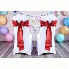 10个缎带椅套蝴蝶结，通用椅套蝴蝶结，适用于婚礼、派对、招待会、活动、酒店 - 酒紅色 - 查看 3