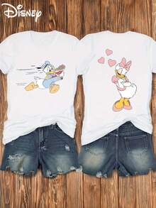 Disney Duck Expresses His Love For Daisy With A Double-Sided Printed Soft Stretch Casual Short-Sleeve Top, A Stylish Short-Sleeve Round-Neck T-Shirt For Women - trắng - Xem 1