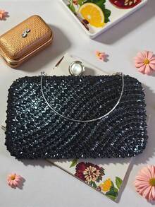 Handbags, Evening Bags, Bags With Rhinestones And Pearls, Removable Chain Shoulder Straps. - Black - View 3