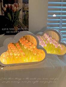1pc Cloud Tulip Night Light, DIY Creative Artificial Tulip Flower Design, Battery Operated, Suitable For Living Room, Bedroom, Desk, Office, Game Room Decor, Also Can Be Used As Photography Prop, Handmade Gift For Holiday And Birthday - Multicolor - View 10
