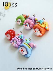10pcs Cute Resin Pendant, Cartoon Clown Resin Accessories, Adorable Clown Hat Pendant For DIY Jewelry Crafts, DIY Clothing Bag Keychain Pendant (Random Delivery Of Multiple Styles, Random Hanging Ring Position) - Multicolor - View 4