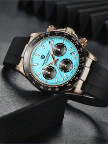 PAGANI DESIGN PAGANIDESIGN PD1664 Classic Chronograph Quartz Men Watch Stainless Steel Panda Dial Waterproof Ceramic Bezel Watch For Men - Rose Gold Sky Blue - View 4