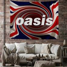1pc Oasis Knebworth Music Tapestry - Vibrant Red, White & Blue Swirl Design, Polyester Wall Hanging For Living Room, Bedroom, Dorm Decor, Indoor/Outdoor Concert Backdrop, Perfect Holiday Gift, Music Room Decor - Multicolor - View 1