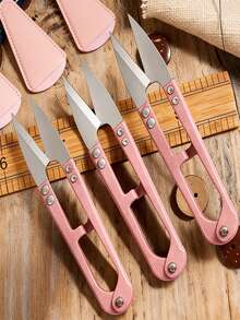 1 Set Pink Thread Scissors With Leather Protective Case, 4.33 Inch High Carbon Steel Scissors, Suitable For Embroidery, Cross-Stitch, Sewing, Valentine's Day Gift, Small Household Handcraft Scissors, Jewelry Making, Ambidextrous - Multicolor - View 8