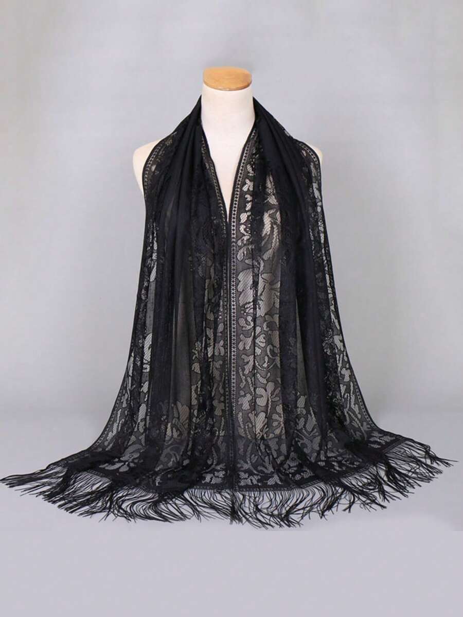 1pc Versatile Women's Solid Color Lace Shawl, Lightweight Spring/Summer Shawl For Sun Protection, Multipurpose Styling - Multicolor - View 1