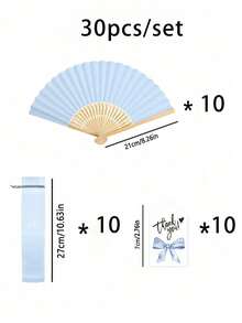 3-60pcs Elegant Folding Hand Fan Set, Includes Thank You Card And Gift Bag, Bamboo Bridal Hand Fan, Suitable As Bridesmaid Gift And Wedding Decor, Perfect For Parties, Events, And Summer Accessory, 1pc - Blue - View 8