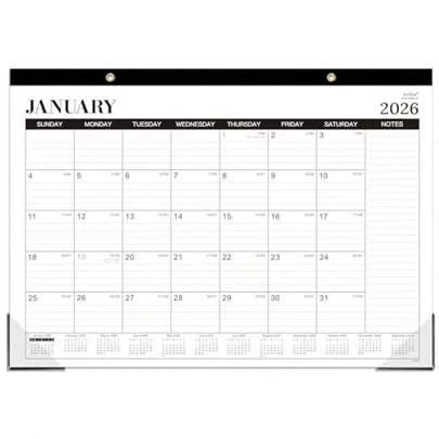2026 Desk Calendar - Desk Calendar 2026 Jan.2026 - Dec.2026 2 Montly Desk/ Calendar 2-In- 6.8" X 2" Tick Pr Wit Corner Tectors Large Ru Blocks - Classic Black