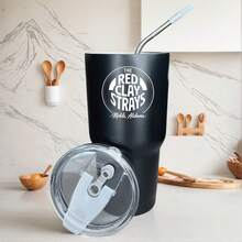 30oz Stainless Steel Tumbler Black White Options,  The Red Clay Strays Mobile Graphic Cups, Insulated Travel Coffee Mug With Lid And Straw , Double Wall Vacuum Reusable Travel Cups, Funny Birthday Party Gift For Women & Men - 黑色 - 查看 1