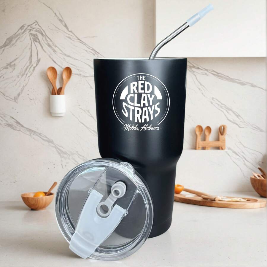 30oz Stainless Steel Tumbler Black White Options, The Red Clay Strays Mobile Graphic Cups, Insulated Travel Coffee Mug With Lid And Straw , Double Wall Vacuum Reusable Travel Cups, Funny Birthday Party Gift For Women & Men - 黑色 - 查看 1