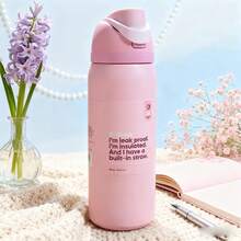 0waIaa All Pink Aquarius Bottle, With A Capacity Of 32 Oz (945 Ml), Can Retain Heat For Up To 24 H. It Can Keep Both Hot And Cold Beverages Warm, Suitable For Brewing Coffee And Making Iced Drinks. The Design Is Exquisite And It Is Suitable For Use In Various Occasions  Valentine's Day. - Màu Hồng  San hô - Xem 2