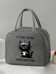 保溫袋，印有「Everything Is Fine」圖案，附咖啡杯與設計，幽默咖啡愛好者女性款，附黑色餐具收納袋，雙層便當盒，大容量，學生餐保溫冰袋，便攜旅行野餐袋，辦公室學校午餐袋保溫便當盒，工作午餐盒，工作辦公室假期午餐盒，多功能露營學校午餐盒，男女皆適用，返校禮物 - 查看 7