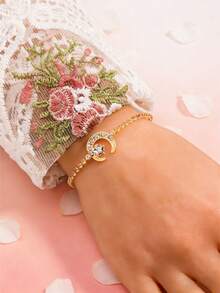 1pc Elegant Rhinestone Studded Star & Moon Adjustable Bracelet, Jewelry For Teens - Stars and Moon - View 5