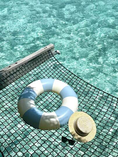 1 pieza Anillo de natación retro y creativo a rayas azules, talla grande grueso de PVC, para fotografías, fiestas, juegos acuáticos de verano, salvavidas, anillo para axilas, anillo de natación para adultos y niños