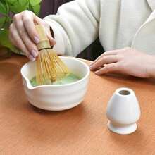 Artcome 7-Piece Matcha Tea Set - Complete Japanese Ceremony Kit With Bowl, Whisk, Scoop, Strainer & Guide, Green - White - 查看 5