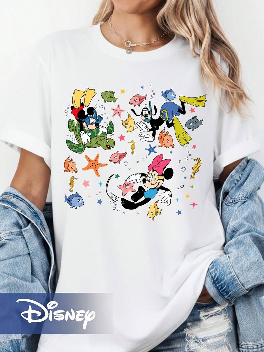 Disney Shirt - Marine Park Themed Outfit With Iconic Sea Creatures & , Casual - Wear, Machine Washable For Themed Parties & Everyday Outfits - 白色 - 查看 1