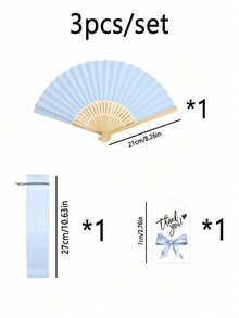 3-60pcs Elegant Folding Hand Fan Set, Includes Thank You Card And Gift Bag, Bamboo Bridal Hand Fan, Suitable As Bridesmaid Gift And Wedding Decor, Perfect For Parties, Events, And Summer Accessory, 1pc - Blue - View 7