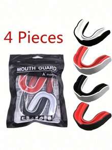 4 piezas Protector bucal deportivo universal, absorción de impactos anti-colisión, para deportes de contacto de alta intensidad como hockey, baloncesto, rugby, boxeo, con estuche de almacenamiento higiénico portátil - Paquete de 4: negro, blanco y rojo (modelos para adultos) - Ver 1