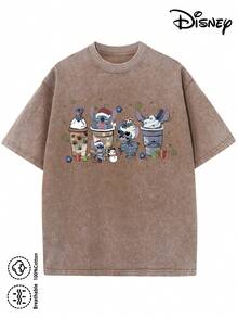 Disney T-Shirt For Men Made From 100% Cotton – Perfect For Family Holidays. This Soft, Pre-Washed Crew Neck T-Shirt With A Cute Stitch Print Features Vibrant And Appealing Details. The Fabric Is Durable And Easy To Care For. Ideal For Everyday Wear, Commuting, And More – For Pure Holiday Vibes. - 咖啡棕 - 查看 1