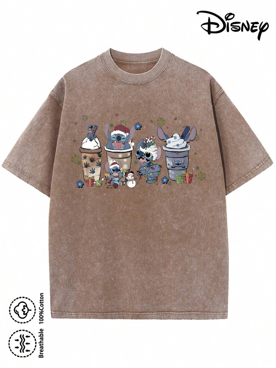 Disney T-Shirt For Men Made From 100% Cotton – Perfect For Family Holidays. This Soft, Pre-Washed Crew Neck T-Shirt With A Cute Stitch Print Features Vibrant And Appealing Details. The Fabric Is Durable And Easy To Care For. Ideal For Everyday Wear, Commuting, And More – For Pure Holiday Vibes. - 咖啡棕 - 查看 1