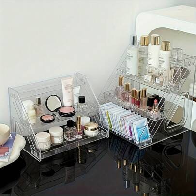 1pc 3/4/5-Layer Ladder Stand, Desktop Makeup Organizer With Widened Shelf, Space-Saving Bathroom Vanity Storage Rack, Cosmetic Display Stand For Skincare, Nail Polish, Glasses, Jewelry & Perfume | Home Decor, Christmas Gifts, New Year Gifts